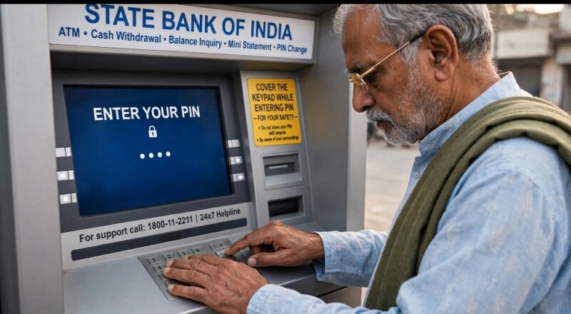 senior covering atm pin keypad for safety 2026
