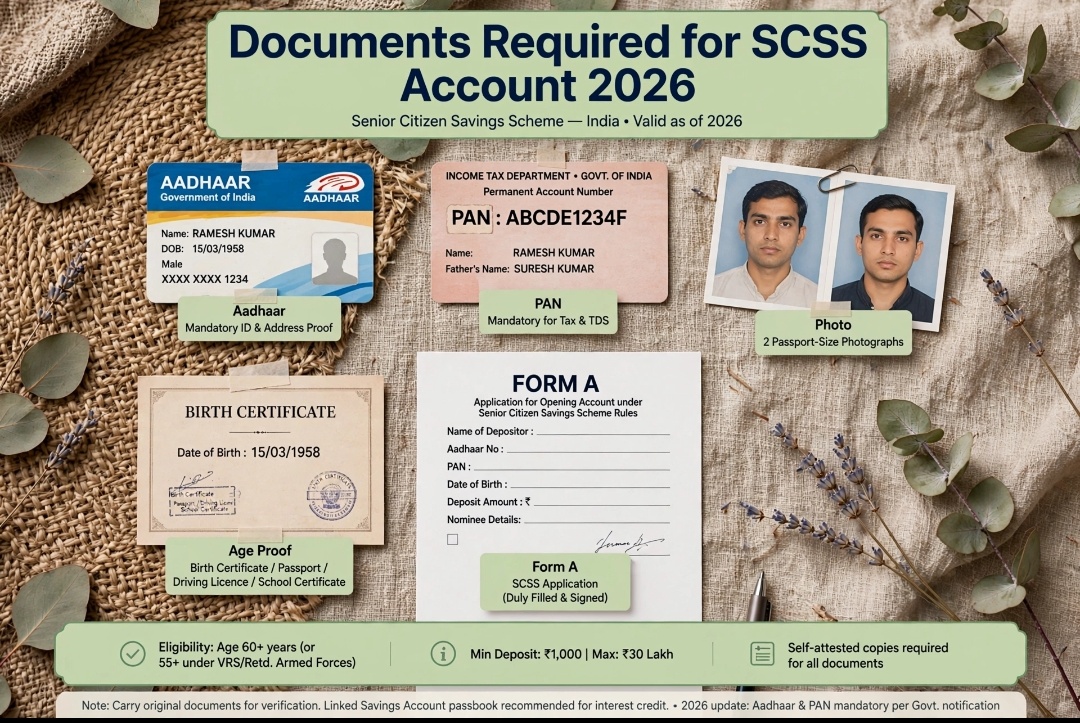 documents required for scss account 2026 aadhaar pan