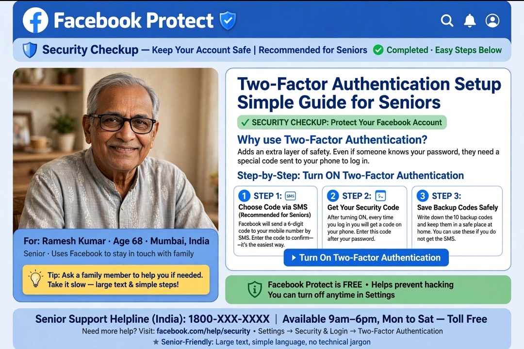 How to enable Facebook Protect two factor authentication for seniors - security checkup guide