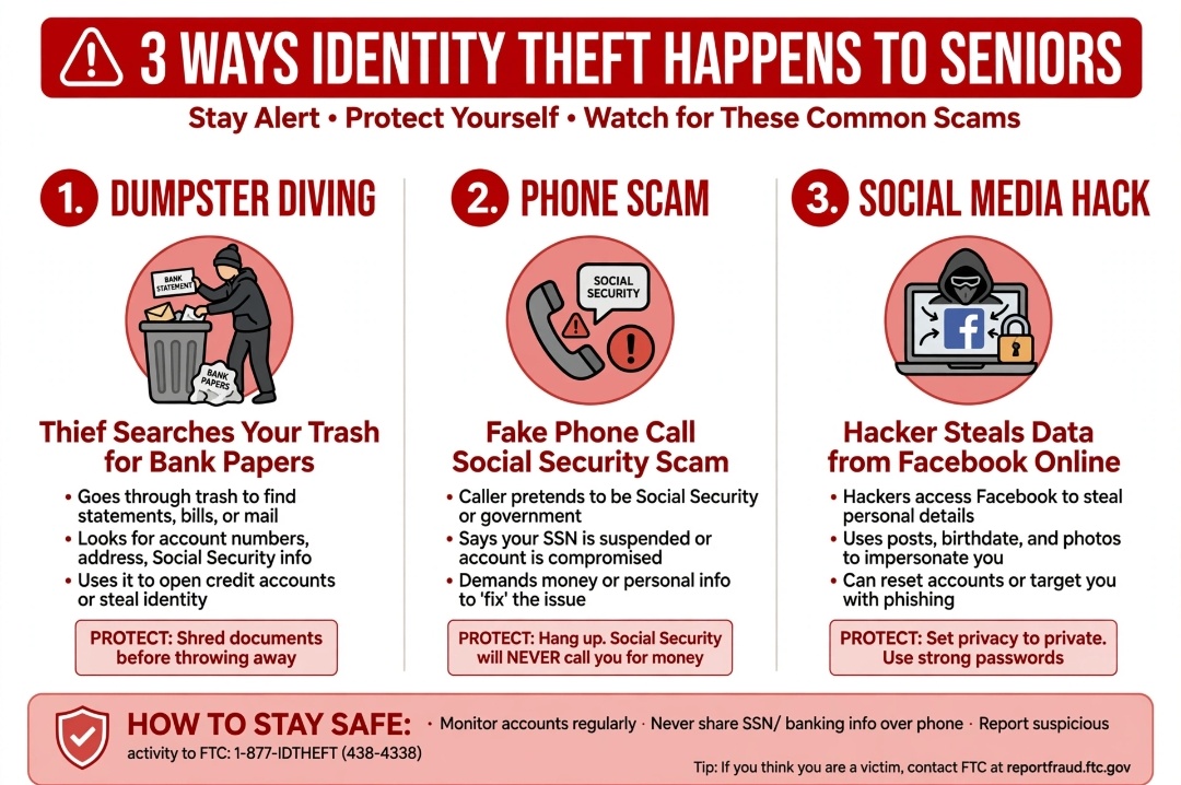 3 ways identity theft happens for seniors trash phone call online 2026