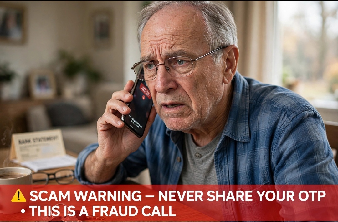 senior receiving fraud call asking for OTP never share OTP 2026