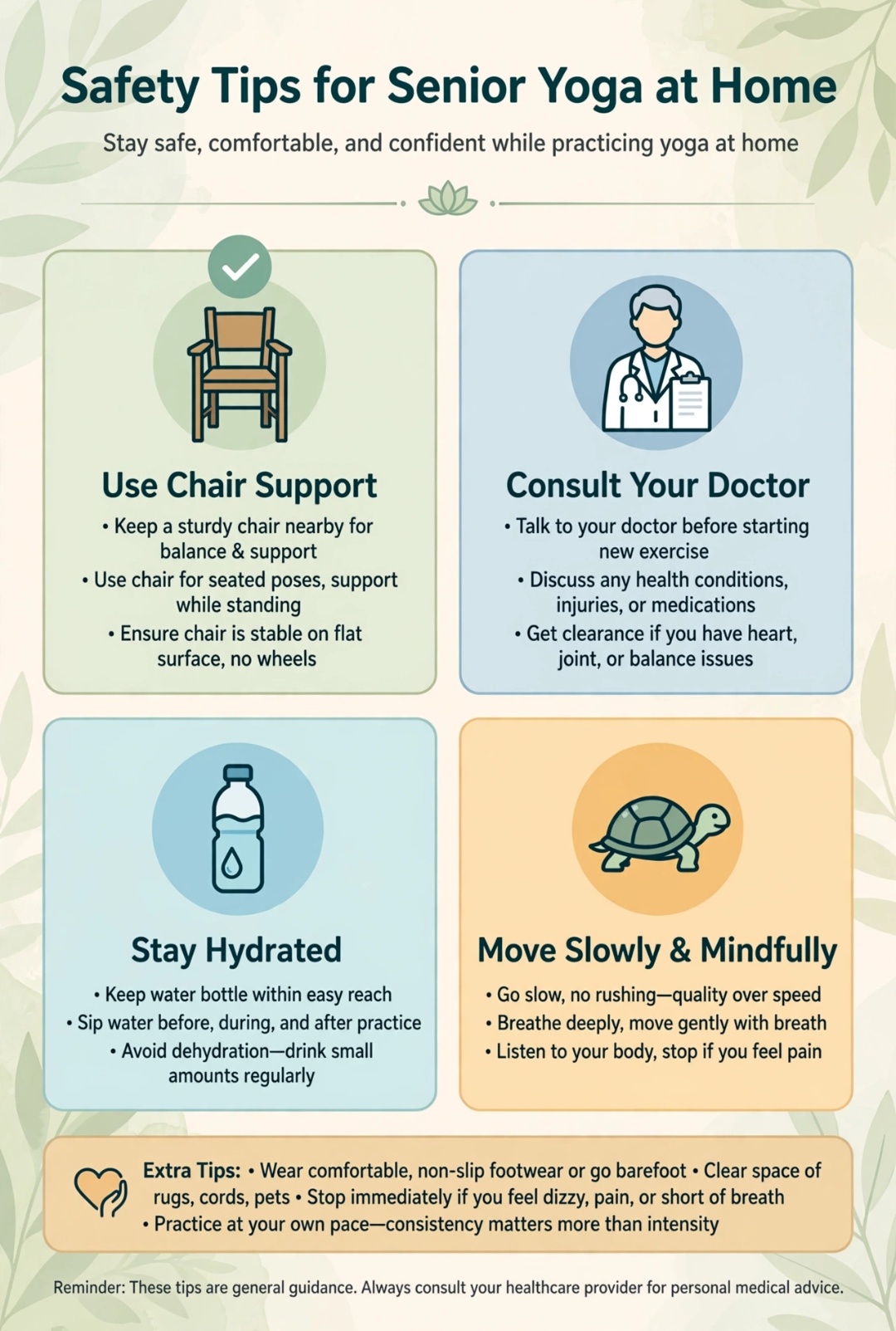 safety tips for senior yoga at home chair support doctor consult