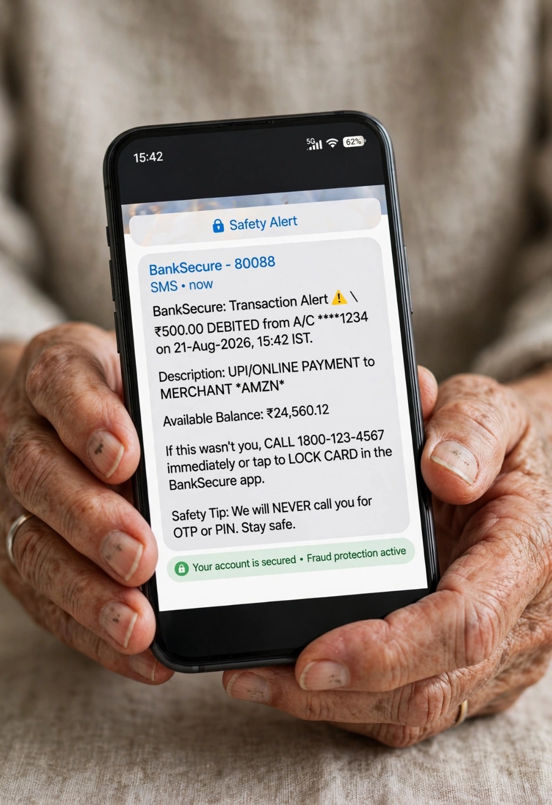 bank SMS alert for every transaction safety for seniors 2026