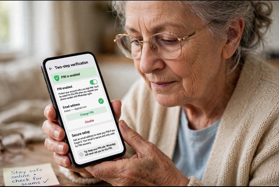 senior enabling whatsapp two step verification pin for safety 2026