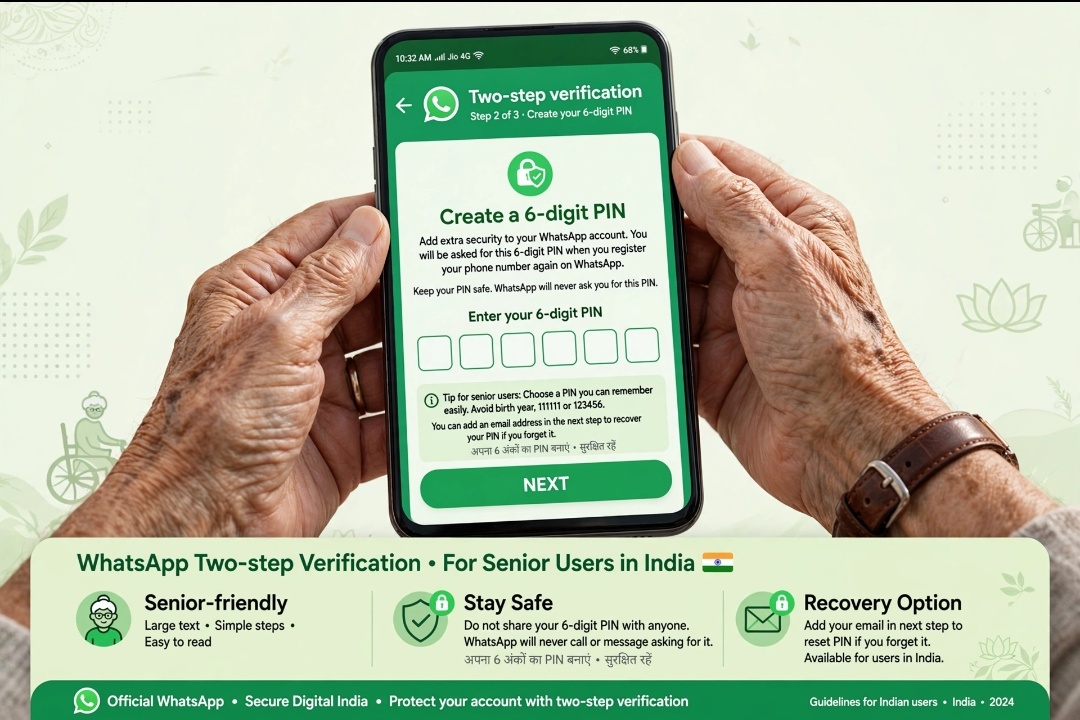 How to enable WhatsApp two step verification 6 digit PIN for seniors in India