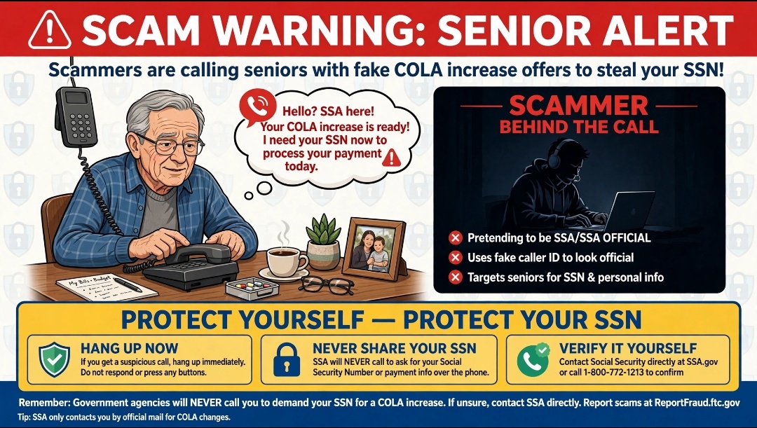 Scam warning for seniors about fake SSA COLA increase calls asking for SSN