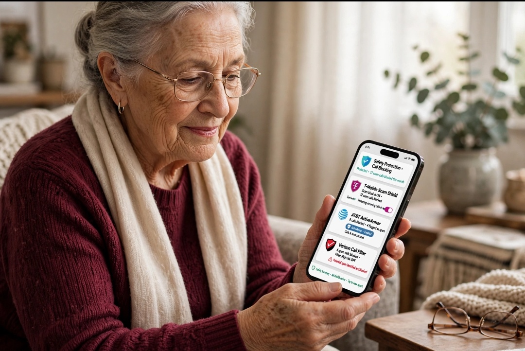 free call blocking apps seniors T-Mobile Scam Shield AT&T ActiveArmor Verizon Call Filter