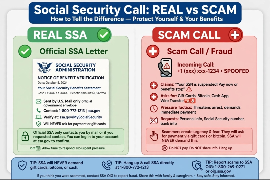 real vs fake social security call comparison table seniors