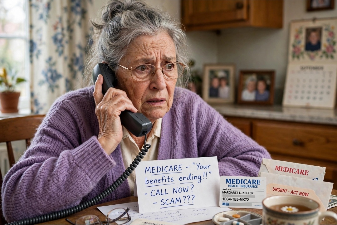 Worried 75 year old American grandma receiving Medicare scam call on landline